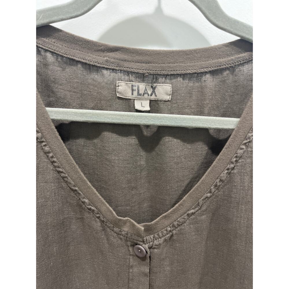 FLAX Linen Long Sleeve Ash Brown Button Down Tunic Blouse Sz L - Picture 2 of 6